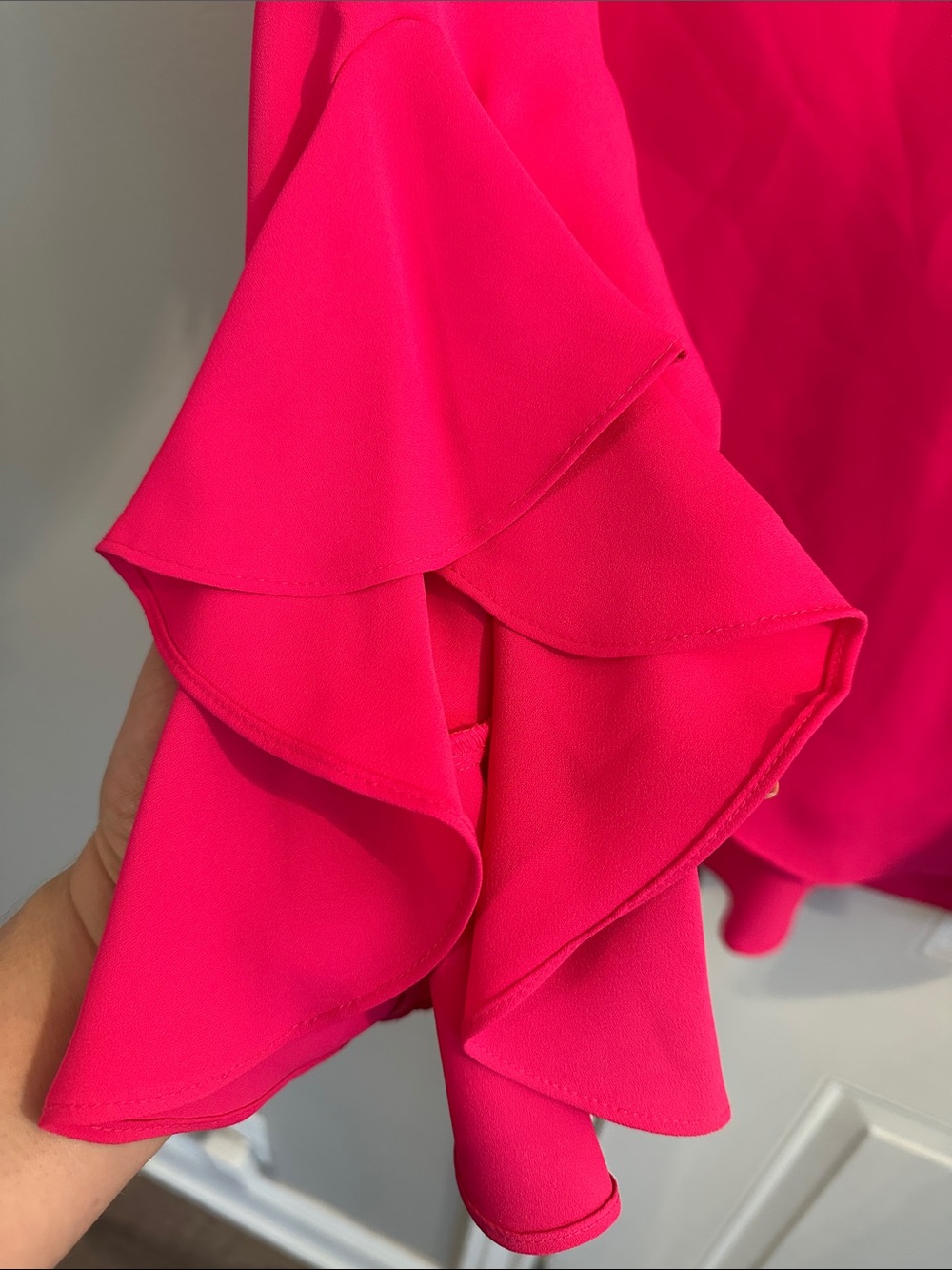 Vince Camuto Fuchsia V-Neck Ruffle Sleeve Blouse - Picture 4 of 11